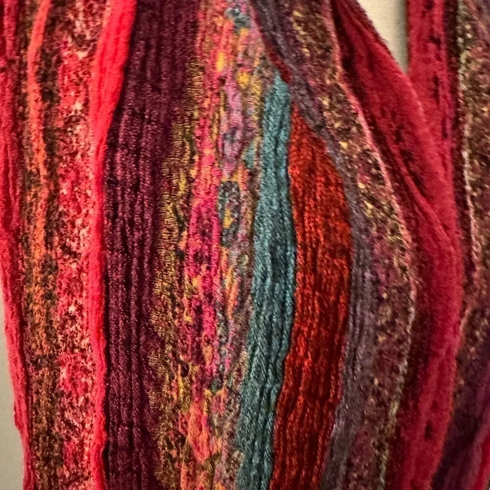 Silk & Viscose hand woven fabric from Nepal infinity scarf. Jewel tones